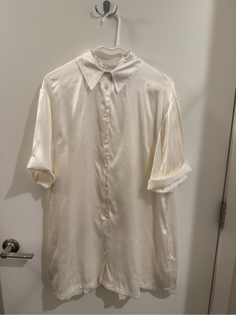 TOPSHOP Women's Cream Short-Sleeve Button-Up Playsuit/Romper
